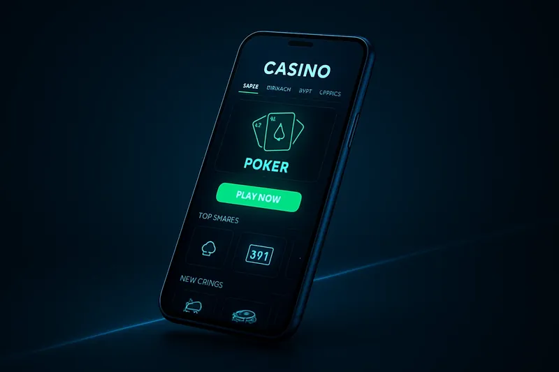 Modern smartphone showing dark premium casino app with green accents