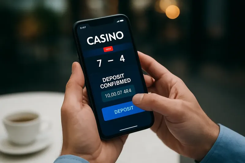Man typing on smartphone casino app with taka deposit confirmation
